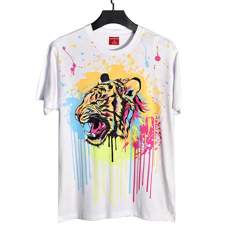 Custom silk screen printed graphic colorful animal tiger pattern design men's short sleeve t-shirt