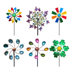 Exquisite Garden Wind Spinner Metal Wrought Iron Stakes Butterfly Windmill Garden Decoration Flower Rotating Windmill Home Deco