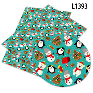 Matériaux de bricolage faits à la main 30*136 cm feuille de faux cuir synthétique imprimé dessin animé de Noël renne en artisanat - Product Image 5