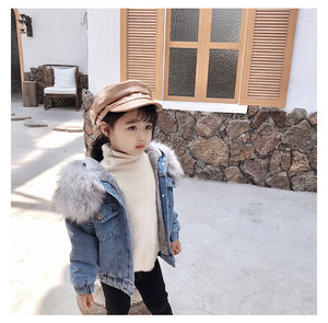 Ropa para Niñas, Abrigos para Niñas, Chaquetas con Cuello de Piel para Invierno y Otoño, Ropa Infantil, Chaqueta de Mezclilla Gruesa con Forro de Terciopelo, Ropa Exterior para Niños - Product Image 4
