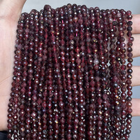 Cuentas de Granate Rojo Natural Facetadas en Forma de Bola Redonda para Fabricación de Joyería DIY, 2mm 3mm 4mm, 38CM, Venta al Por Mayor