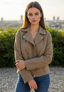 เสื้อแจ็คเก็ตสั้นแบบลำลองแฟชั่นใหม่สำหรับผู้หญิง ฤดูใบไม้ร่วง 2025 ปกเสื้อแบบปกเชิ้ต ซิป แนวเรโทร แขนยาว สไตล์เก๋ไก๋ - Product Image 2