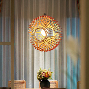 Lampe suspendue carrée en bois massif E27 LED pour salon de thé, restaurant, hôtel, éclairage d'entrée - Product Image 3