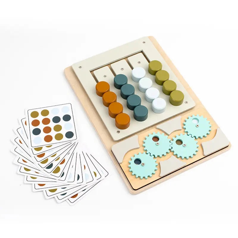 Montessori Children's Wooden Funny Brain Teaser Color Sorting Gear Board Game Educational Slide Chess Puzzle Toys For Kids