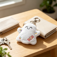 Porte-clés en peluche fantôme Kawaii personnalisé, pendentif fantôme blanc mignon avec broderie bonbon, jouet en peluche effrayant de dessin animé