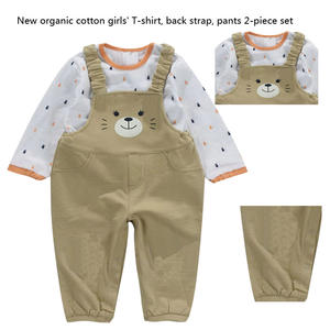 Setelan pakaian bayi perempuan, setelan 2 potong celana tali modis katun organik kustom - Product Image 4