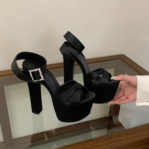 Zapatos de tacón grueso de 16 cm con plataforma de 6 cm y hebilla de cinturón de baile, punta redonda, para fiesta, ¡gran oferta! - Product Image 1