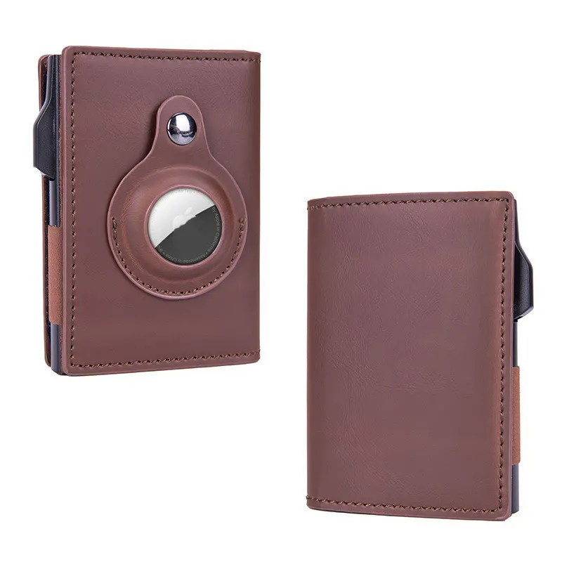 New Mens Leather Rfid Slim Minimalist Pop Up Smart Air Tag Wallet Holder Tracker Protector Case Automatic Sliding Airtag Wallet