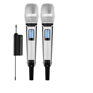 Draadloze Microfoon 2 Kanalen Uhf Dual Handheld Dynamische Microfoon Met 2000Mah Oplaadbare Batterij Voor Amp Karaoke Bruiloft