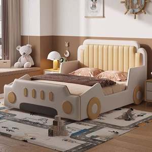 Race <b>Car</b> Kids <b>Bed</b> Solid Wood Guardrails Creative Storage Cartoon Design Modern Minimalist Full Size <b>Boys</b> Bedroom Comfortable - Product Image 4
