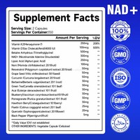 Complément alimentaire NAD+ Resvératrol Quercétine Vitamine C Curcuma Acide alpha-lipoïque Berbérine Anti-âge Soutien de la santé cellulaire Capsules