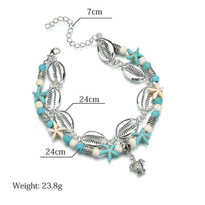 Tobilleras de estrella de mar de tortuga con cuentas de concha Vintage para mujer, pulsera de tobillo hecha a mano con cuentas, joyería para pies, tobilleras de concha - Product Image 5