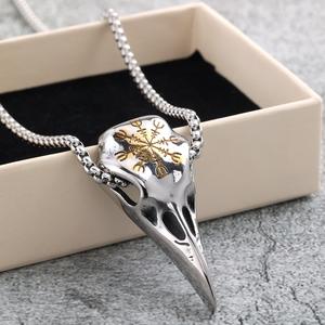 Collar de Acero Inoxidable con Colgante de Cabeza de Cuervo y Brújula Vikinga, Joyería Unisex para Regalo - Product Image 4