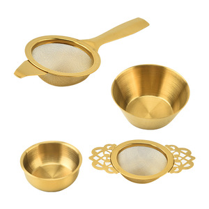 Setaccio per Matcha in Oro, Colino per Tè in Acciaio Inox 304, Setaccio Fine per Matcha con Manico Lungo e <span class=keywords><strong>Ciotola</strong></span> Raccogligocce - Product Image 1