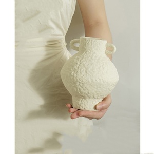 Vaso in Ceramica MSH <span class=keywords><strong>con</strong></span> Texture in Pietra Bianca e Nera Anticata, <span class=keywords><strong>con</strong></span> Doppi Manici per Scrivania e Piante Idroponiche - Product Image 1