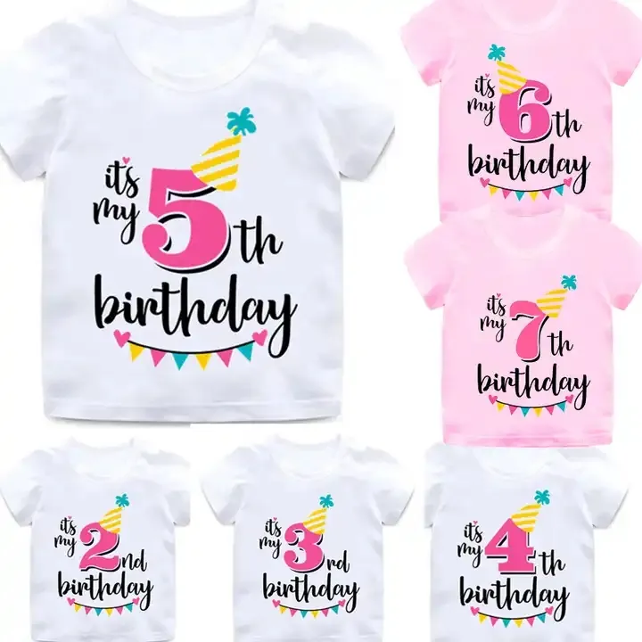 Girl Birthday Cartoon T Shirt for Girls Tshirt Number 2 3 4 5 6 7 8 9 Graphic Kids Clothes Letter Print Summer Short Sleeve Gift