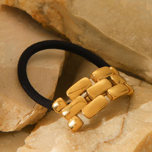 Coiffe géométrique de luxe en acier inoxydable plaqué or 18 carats chaîne de montre noir élastique corde <span class=keywords><strong>à</strong></span> cheveux pour les filles - Product Image 3
