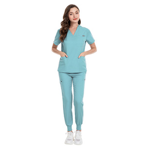 2024 nuevos uniformes médicos de enfermería Unisex logotipo personalizado uniformes médicos de moda Spandex Jogger traje de Hospital conjuntos de 2 piezas - Product Image 1
