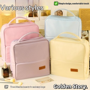 Large-capacity PU Zipper Stand-up <b>Makeup</b> Storage <b>Bag</b> <b>with</b> <b>Mirror</b> Portable Travel Multi-functional Partitioned Design - Product Image 2