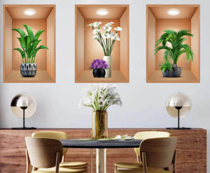 Commercio all'ingrosso 3 pz/set 3D PVC autoadesivo adesivo <span class=keywords><strong>da</strong></span> <span class=keywords><strong>parete</strong></span> UV stampato verde pianta e fiore decorazione finestra adesivo decorativo <span class=keywords><strong>da</strong></span> <span class=keywords><strong>parete</strong></span> arte - Product Image 1