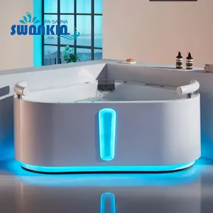 Yeni tasarım 2 kişi köşe banyo LED değişen renk akrilik küvet