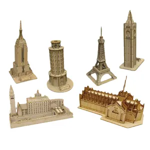 DIY Wooden 3D Puzzle for Kids Famous buildings Eiffel Tower Tower of Pisa 3D Jigsaw Puzzle Arts and Crafts for Boy and Girl