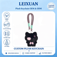 Breloque de sac en peluche chat noir clignotant, avec patch cœur et nœud décoratif, motif à carreaux tressé, ornement pour sac à main et bagage, vente en gros, cadeau