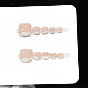 Faux ongles à presser faits main, motif fleur de pamplemousse, style color-block, bordure pastel en relief, petites fleurs, style estival dynamique - Product Image 6