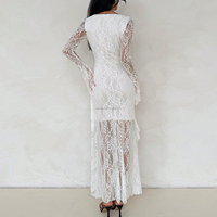 Robe longue de soirée asymétrique blanche sur mesure OEM, élégante, à col carré, manches longues évasées et volants, pour mariage et fête