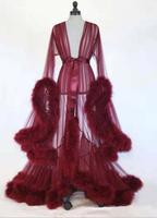 Robes de soirée pour femmes, vente en gros, transparentes, sexy, avec manches en plumes et traîne évasée