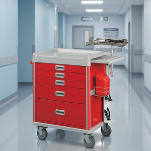 Chariot d'urgence médical en acier inoxydable pour hôpital avec tiroirs verrouillables - Product Image 3