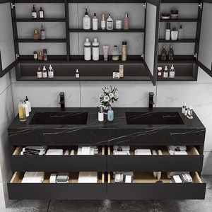 Mobile Bagno Classico con Doppio Lavabo, Specchio LED, Top in Ceramica Effetto Marmo Resistente all'Acqua - Product Image 3