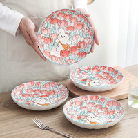 Ensembles de vaisselle mignons à motif de dessin animé pour animaux de compagnie, modèles Tulipe et Lapin, comprenant bol à riz, cuillère à riz et assiette, style Ins frais