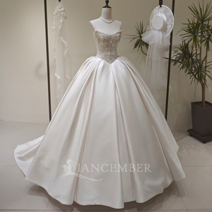 LY119 Modern <b>Vintage</b> Strapless Crystal Lace Floral Appliques Satin Women's Wedding <b>Ball</b> <b>Gown</b> Floor-Length Dress - Product Image 1