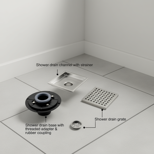 Desagüe de Ducha Cuadrado de 6 Pulgadas, Acabado Cepillado Moderno, Anticorrosión, Conexión Roscada - Product Image 2
