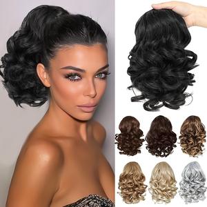 Peluca de cola de caballo sintética de marcas nacionales para mujer, rizada corta, con clip, de fibra resistente al calor, fácil de aplicar, estilo rizos romanos - Product Image 1