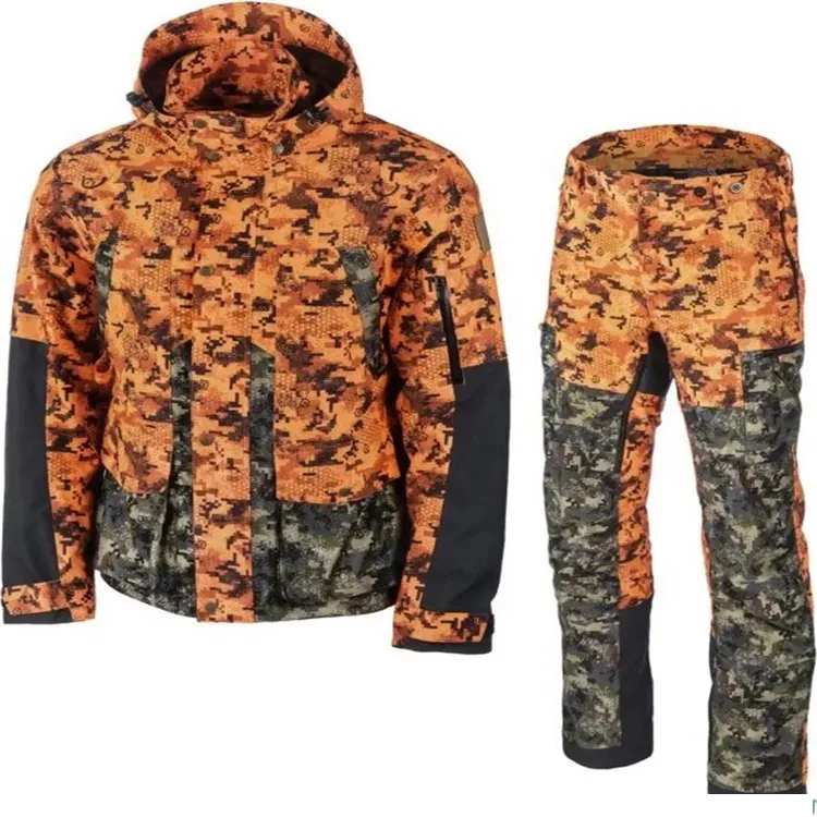 Mens Winter Warm Digital Orange Forest Camouflage Shooting Hunting Suits