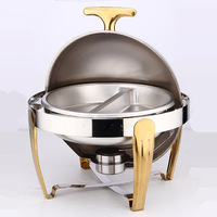 Vente en gros d'usine - Réchaud de buffet d'hôtel rond en acier inoxydable avec couvercle intégral et fonction de conservation de la chaleur, couleur argent/or