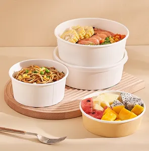 Bown Bowls Ebelee 16oz 32ozDisposable White Food Container Bown Paper Bowl Takeaway Food Packaging Boxes Paper Plates Bowls With Lid
