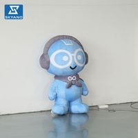 Robot gonflable en peluche bleu, modèle de dessin animé mignon avec écouteurs et lunettes, pour événements et expositions en plein air