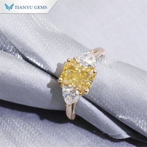 Tianyu Joyería fina Personalización 14K Compromiso Amarillo Alargado Hielo triturado 18K Diamante VVS Moissanite Boda Anillos de oro puro - Product Image 1