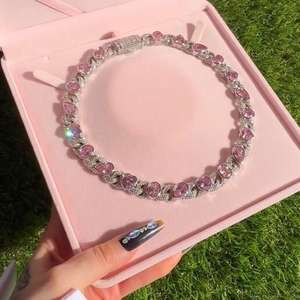 Nuova <span class=keywords><strong>Collana</strong></span> Cubana con <span class=keywords><strong>Cuore</strong></span> Rosa in Zirconia Cubica, Catena a Maglie <span class=keywords><strong>Infinito</strong></span> Stile Miami, Gioiello Hip Hop per Donne - Product Image 1