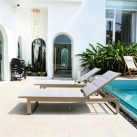 Ensemble de chaises longues de piscine en aluminium avec table d'appoint, chaise longue d'extérieur en PVC, imperméable