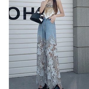 กางเกงยีนส์ทรงตรงสไตล์วินเทจ แต่งลูกไม้ลายดอกไม้ ดีไซน์เก๋ไก๋ทันสมัย เหมาะสำหรับผู้หญิง - Product Image 5