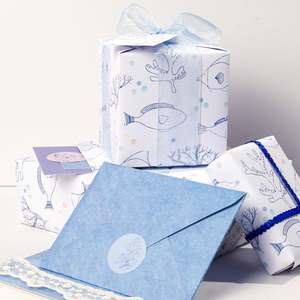 Venta al por mayor 80g mar arte papel tisú 43*300cm regalo de lujo embalaje personalizado rollo de papel de regalo - Product Image 3