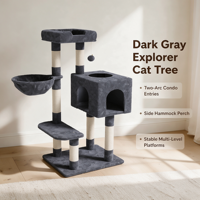 Tour d'escalade pour chat multiplateforme haut de gamme à 6 niveaux, design peu encombrant, perchoir panoramique, espace privé, interactif, en sisal et carton