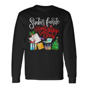 Camiseta de manga larga navideña con estampado digital de la tripulación de registro de pacientes favorita de Papá Noel, unisex para adultos, cuello redondo - Product Image 1