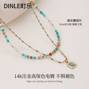 DINLE สร้อยคอหินธรรมชาติสีสันสดใสผู้หญิงอเมซอนไนต์จี้รูปทรงเรขาคณิตเครื่องประดับแฟชั่นสำหรับงานปาร์ตี้ - Product Image 5
