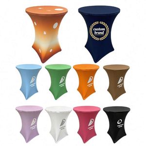 Custom Logo Spandex Cocktail <b>Table</b> <b>Cloth</b> Bar Party Wedding <b>Table</b> Cover Bar Height Trade Show Cocktail <b>Table</b> <b>Cloth</b> - Product Image 1