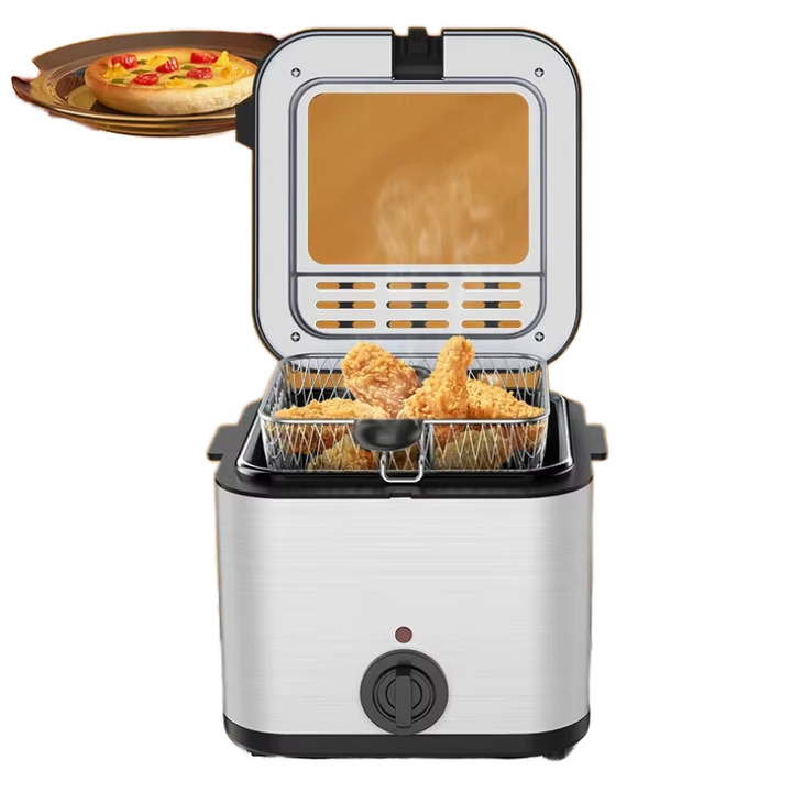 Friteuza electrica comerciala de 2 litri, detasabila, cu ulei emailat, control termostat, curatare usoara pentru casa/restaurant